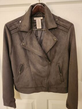 Philosophy Gray Suede-Look Moto Jacket